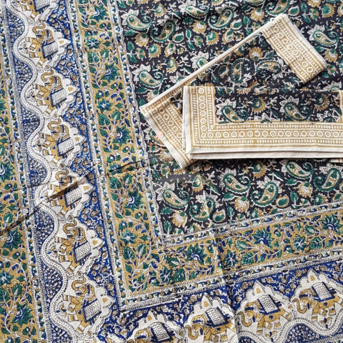 Handloom handblock printed pure cotton king size bed sheet of size 90×108 inches