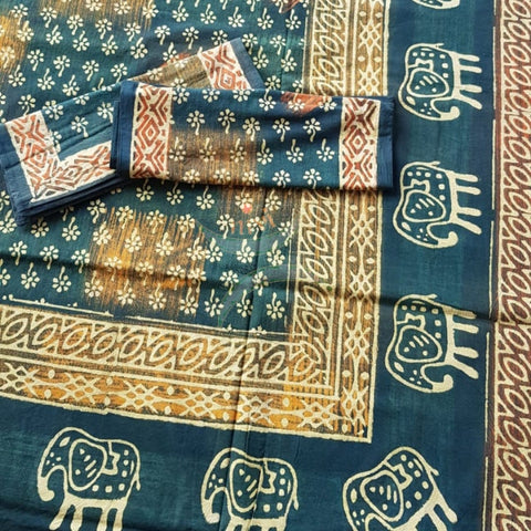 Handloom handblock printed pure cotton king size bed sheet of size 90×108 inches
