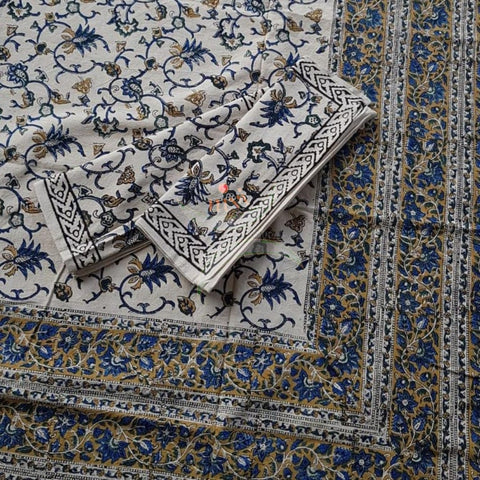 Handloom handblock printed pure cotton king size bed sheet of size 90×108 inches