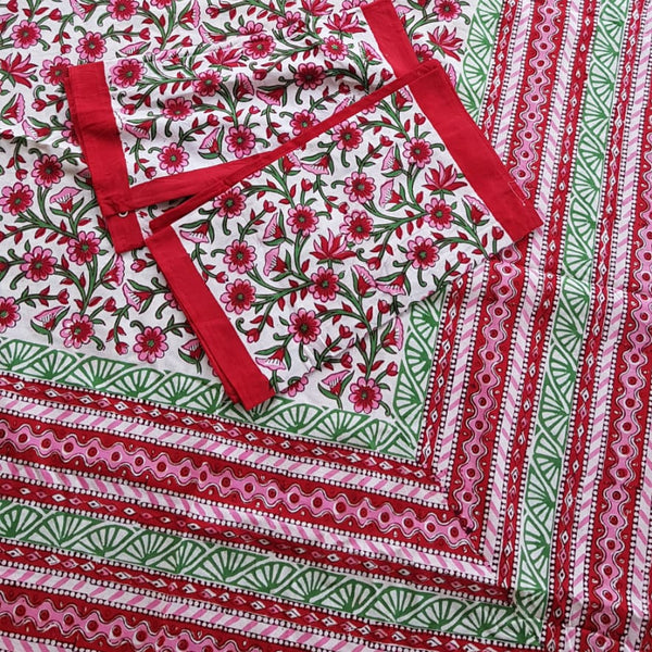 Handloom handblock printed pure cotton king size bed sheet of size 90×108 inches