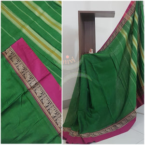 Green south cotton saree with traditional woven border