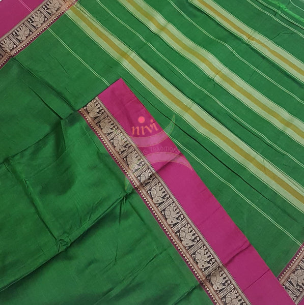 Green south cotton saree with traditional woven border