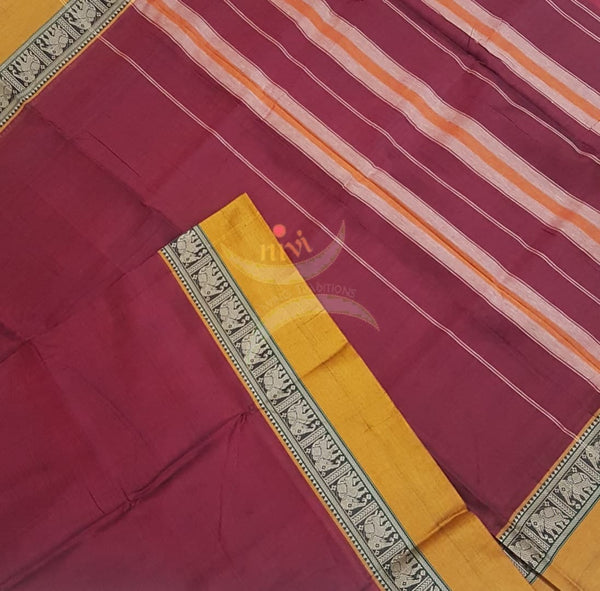 Maroon south cotton saree with traditional woven border