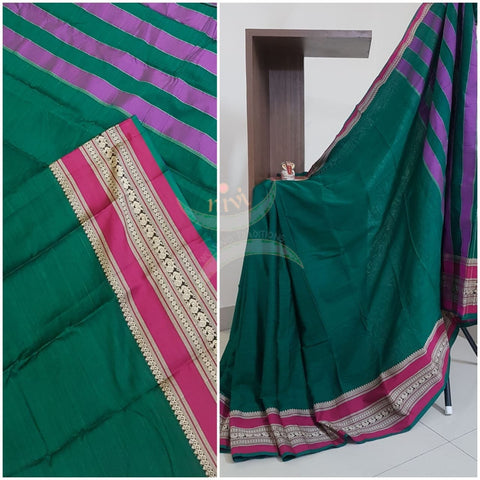 Green south cotton saree with traditional woven border