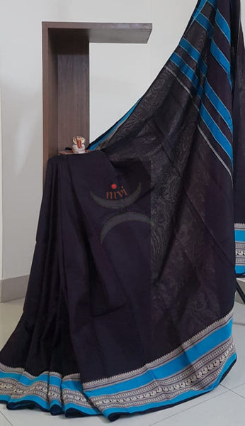 Black south cotton saree with traditional woven border