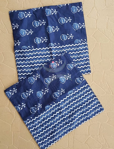 Set of 2 indigo printed cotton cushion covers 16x16 inches