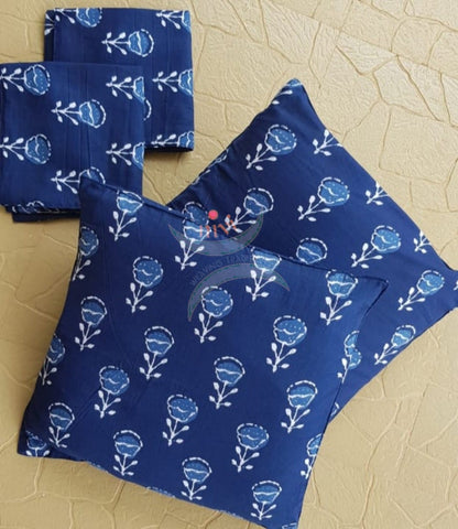 Set of 2 indigo printed cotton cushion covers 16x16 inches