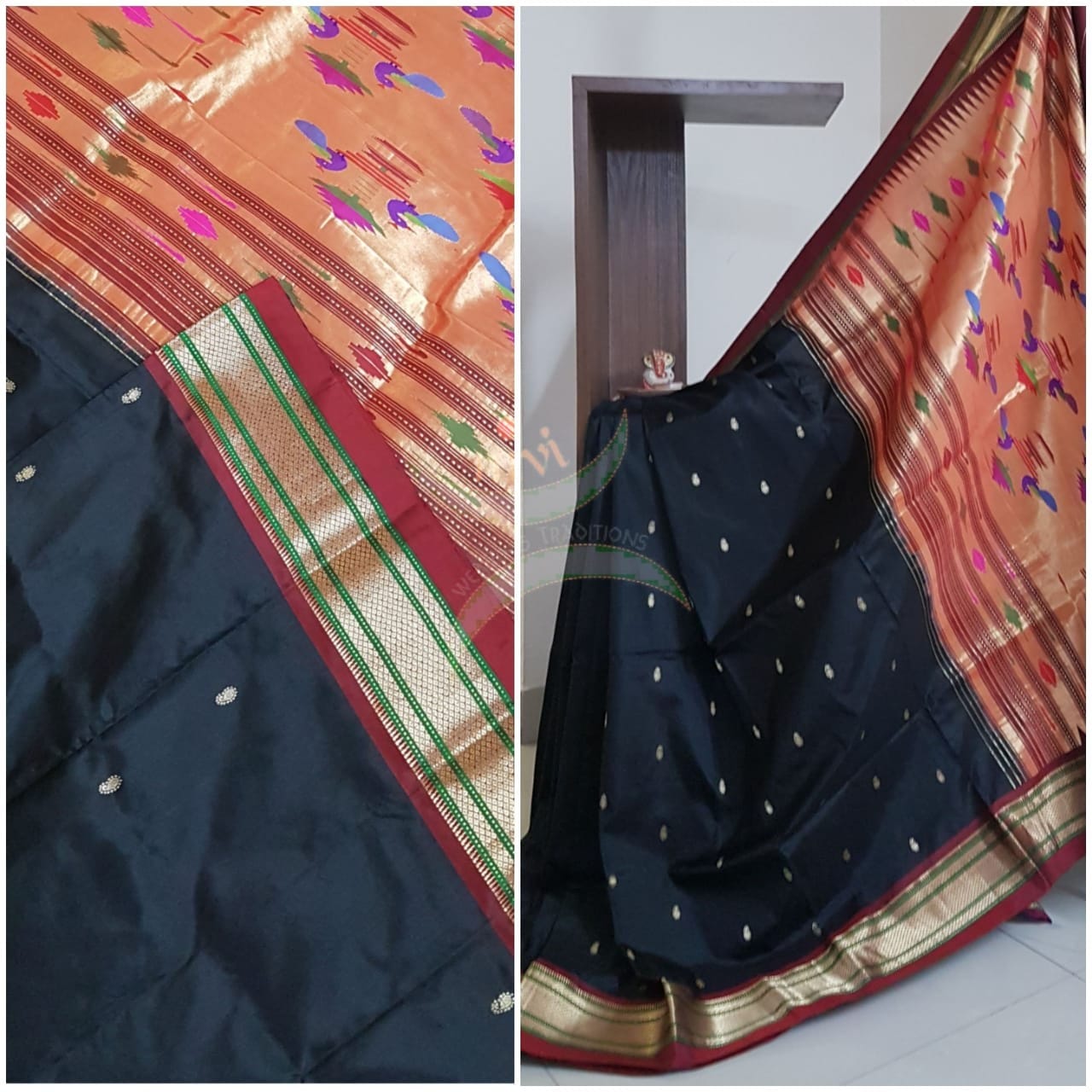 Black handloom pure silk paithani