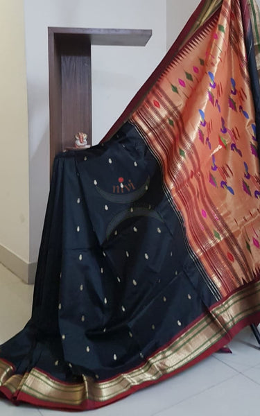 Black handloom pure silk paithani