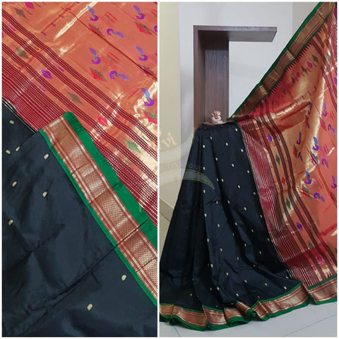 Black handloom pure silk paithani