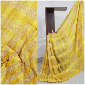 Yellow Cotton organza geecha Saree