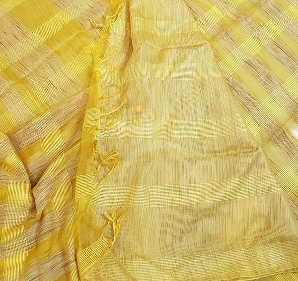 Yellow Cotton organza geecha Saree