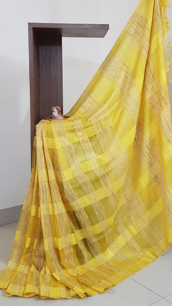 Yellow Cotton organza geecha Saree