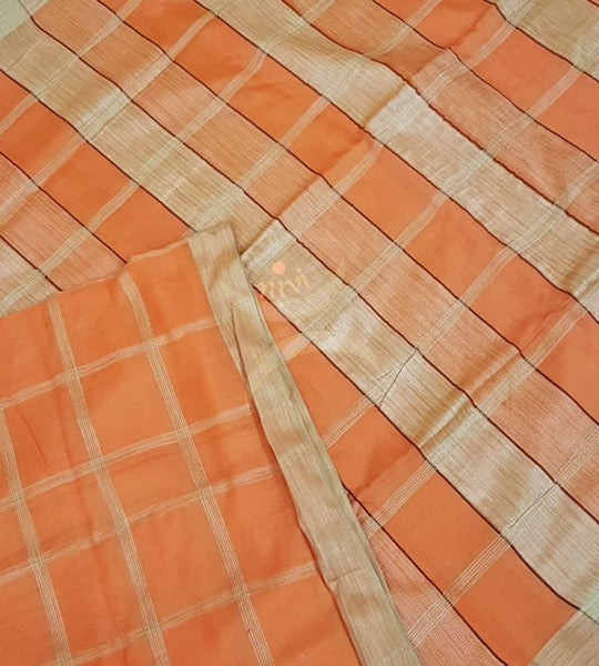 Orange Bagalpuri cotton blended saree with geecha blouse, pallu and border