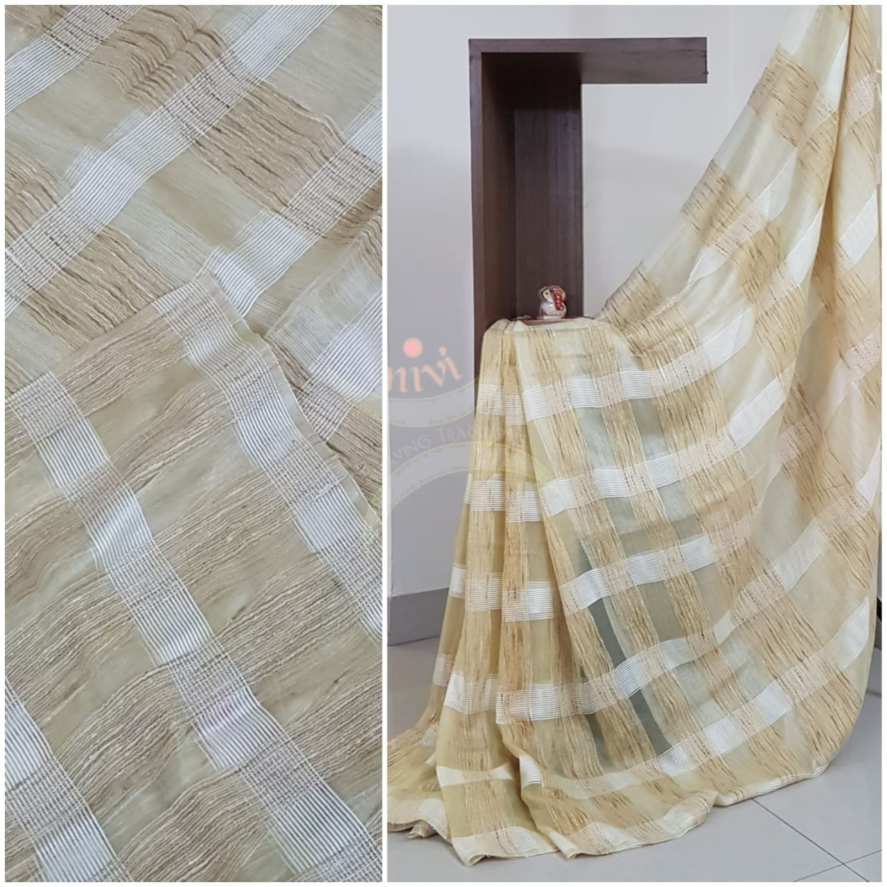 Off white Cotton organza geecha Saree