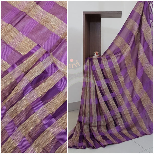 Purple Cotton organza geecha Saree