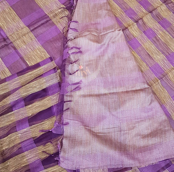 Purple Cotton organza geecha Saree