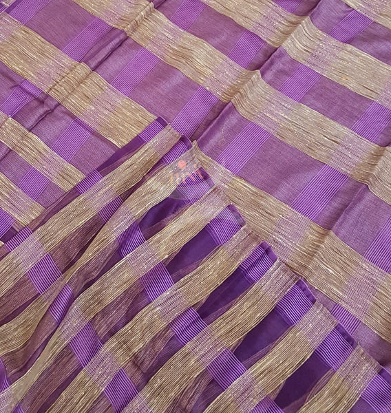 Purple Cotton organza geecha Saree