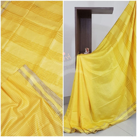 Yellow Bagalpuri cotton blended saree with geecha border