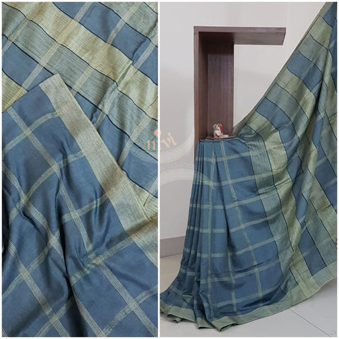 Bluish Grey Bagalpuri cotton blended saree with geecha blouse, pallu and border