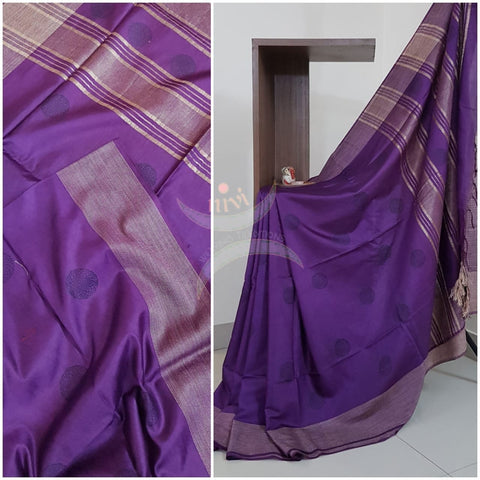 Purple Bagalpuri cotton blended saree with geecha blouse, pallu and border
