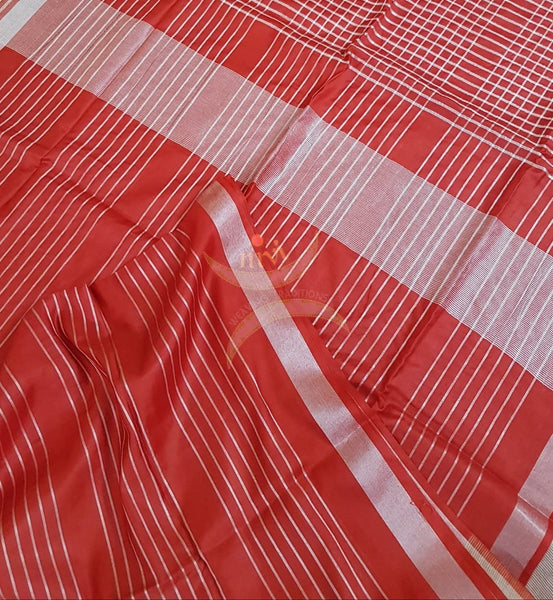 Red Bagalpuri cotton blended saree with tissue border