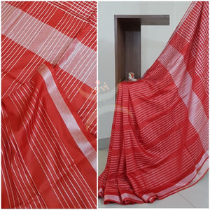 Red Bagalpuri cotton blended saree with tissue border