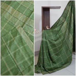 Green Bagalpuri cotton blended saree with geecha blouse, pallu and border