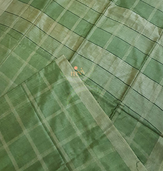 Green Bagalpuri cotton blended saree with geecha blouse, pallu and border