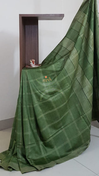 Green Bagalpuri cotton blended saree with geecha blouse, pallu and border