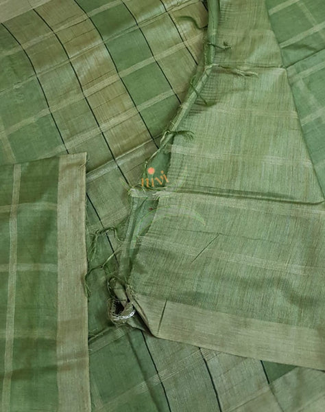 Green Bagalpuri cotton blended saree with geecha blouse, pallu and border