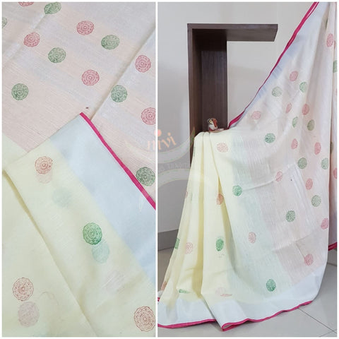 Off white Bagalpuri cotton blended saree with tissue border and woven booties