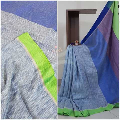 Grey with green linen saree