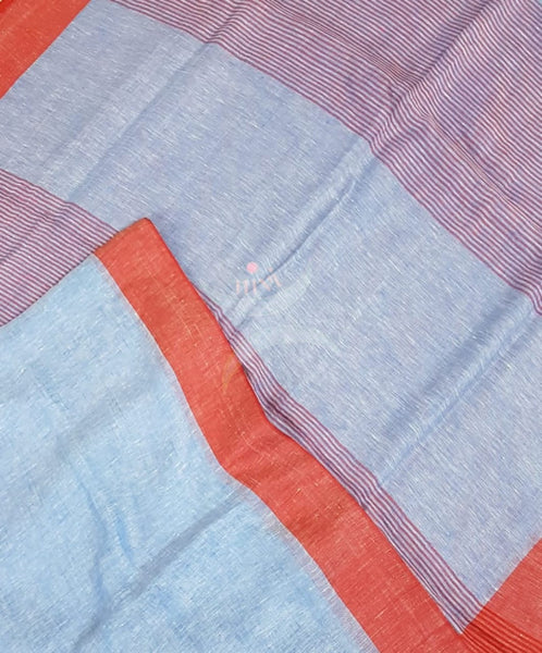 Blue with orange linen saree