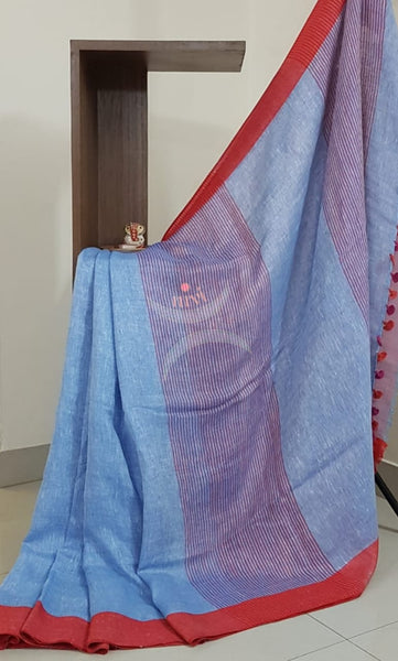 Blue with orange linen saree