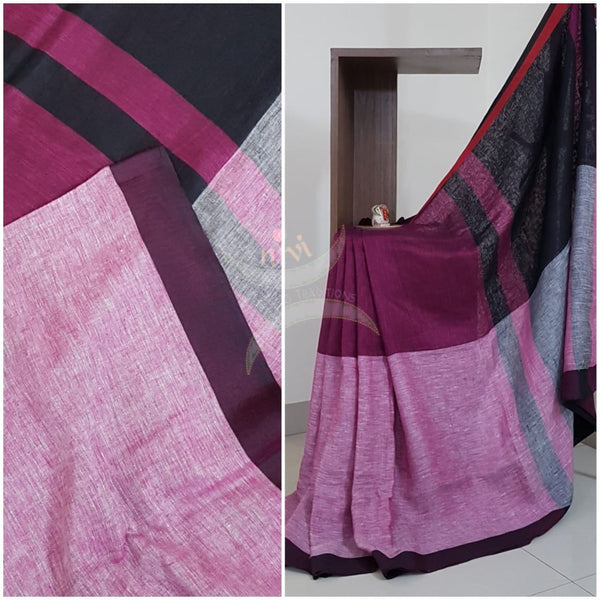 Pink with Grey linen saree