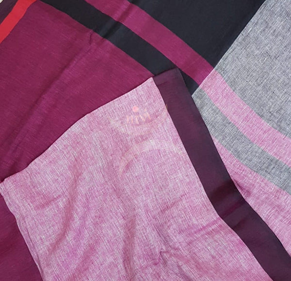 Pink with Grey linen saree