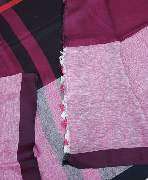 Pink with Grey linen saree