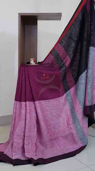 Pink with Grey linen saree