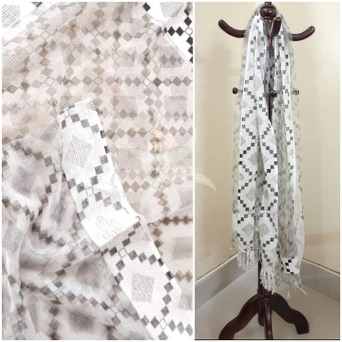 Off white printed organza dupatta