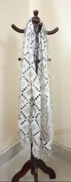 Off white printed organza dupatta