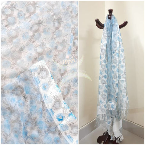 Off white printed organza dupatta