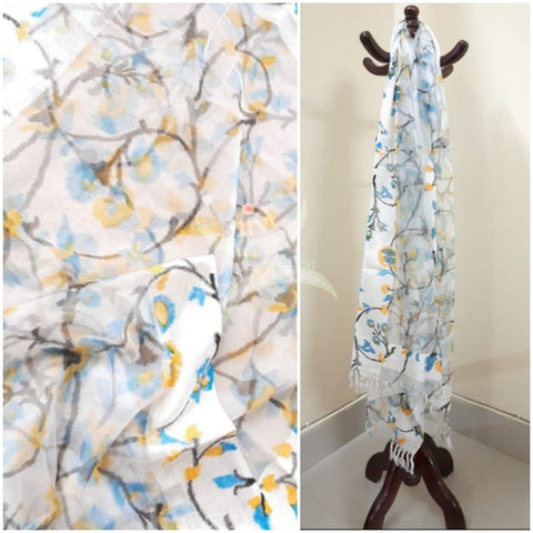 Off white organza dupatta with leaf motifs