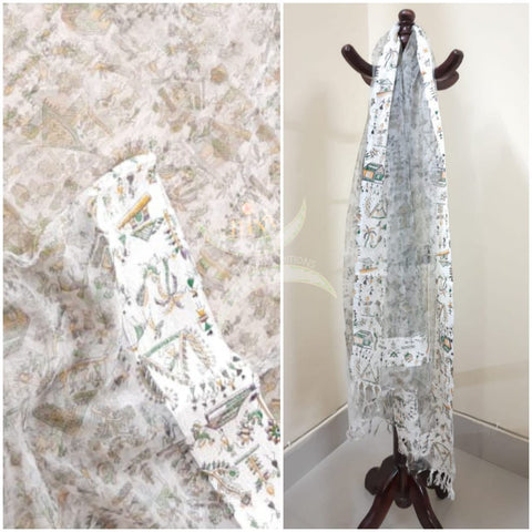 Off white organza dupatta with warli motifs