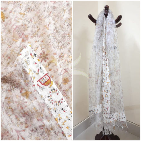 Off white organza dupatta with leaf motifs