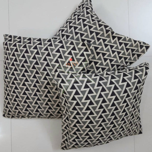 Set of 2 black kalamkari printed cotton cushion covers 16x16 inches