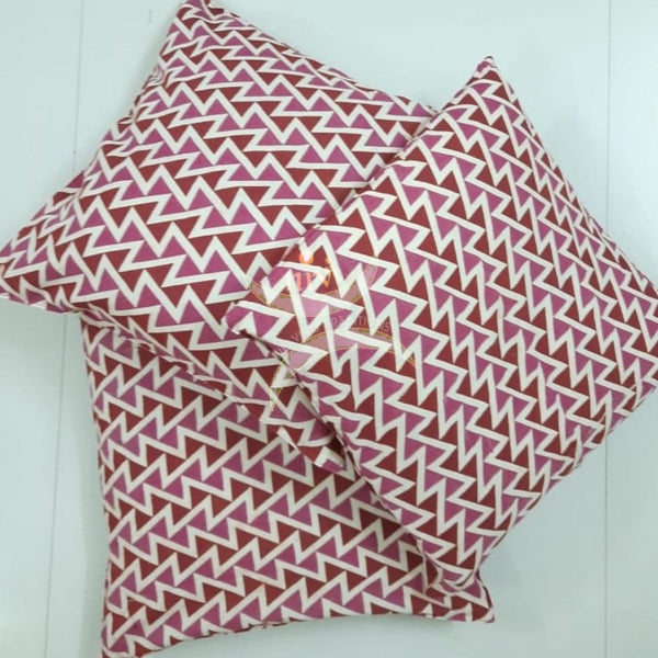 Set of 2 pink kalamkari printed cotton cushion covers 16x16 inches