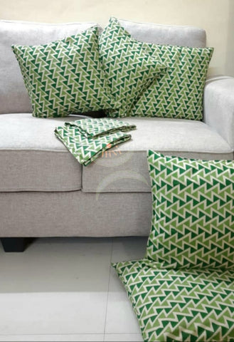 Set of 2 green kalamkari printed cotton cushion covers 16x16 inches