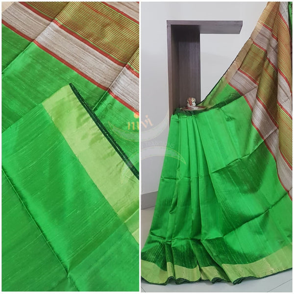 Copy of Green 100% pure handloom Bagalpuri silk with geecha pallu .