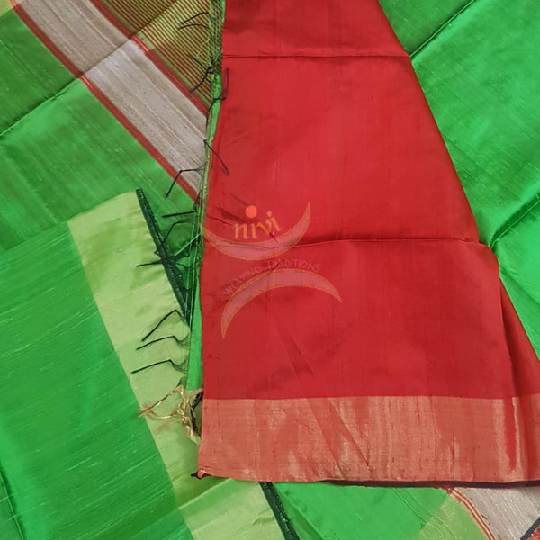 Copy of Green 100% pure handloom Bagalpuri silk with geecha pallu .